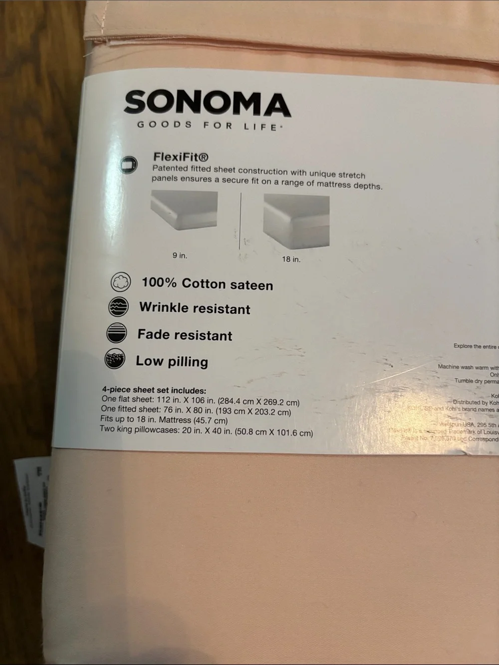 100% cotton sateen Sonoma King Sheet Set - Light Blush Pink